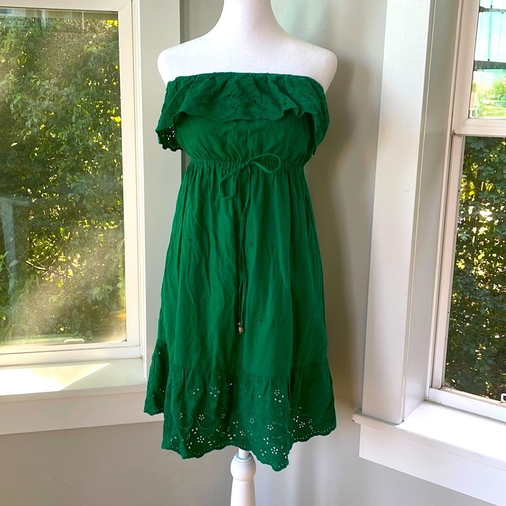 Forever 21 Green Off-Shoulder Eyelet Sundress